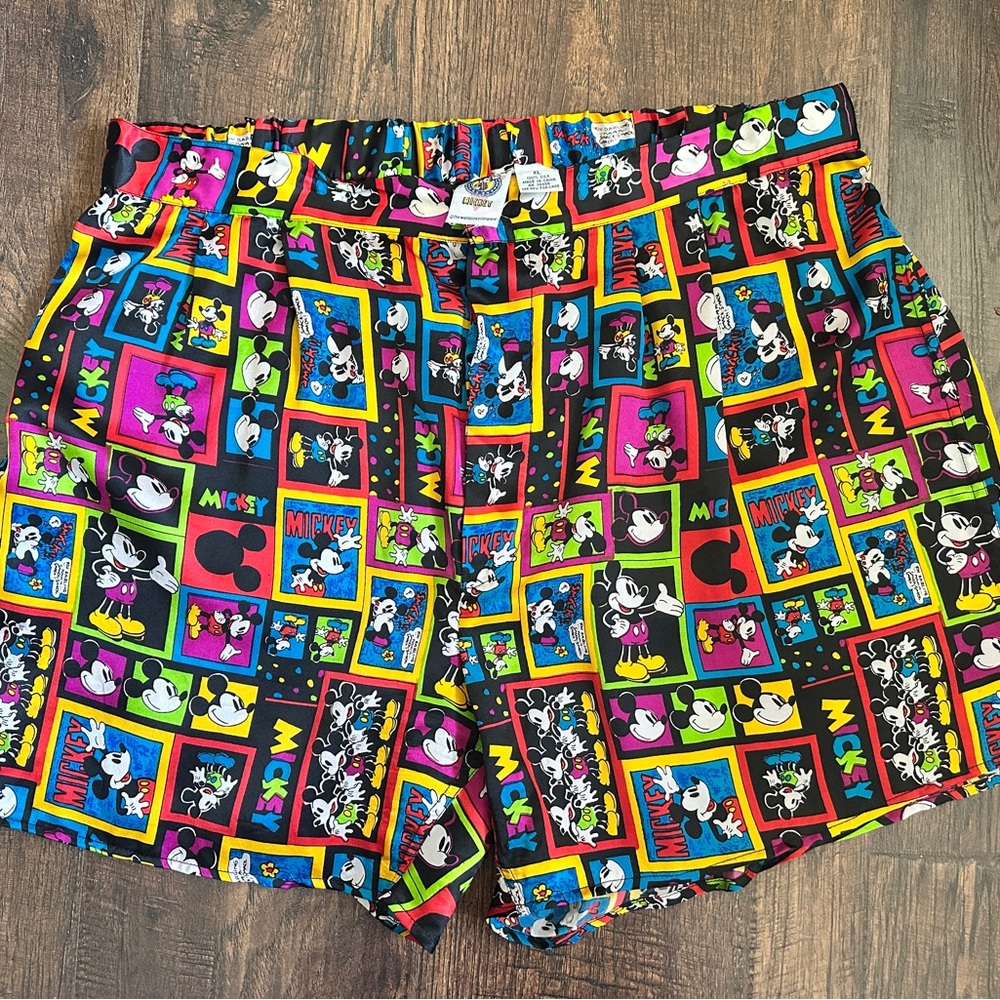 Vintage Mickey Mouse Silk Boxers XL Disney Good Night Graphic 90s